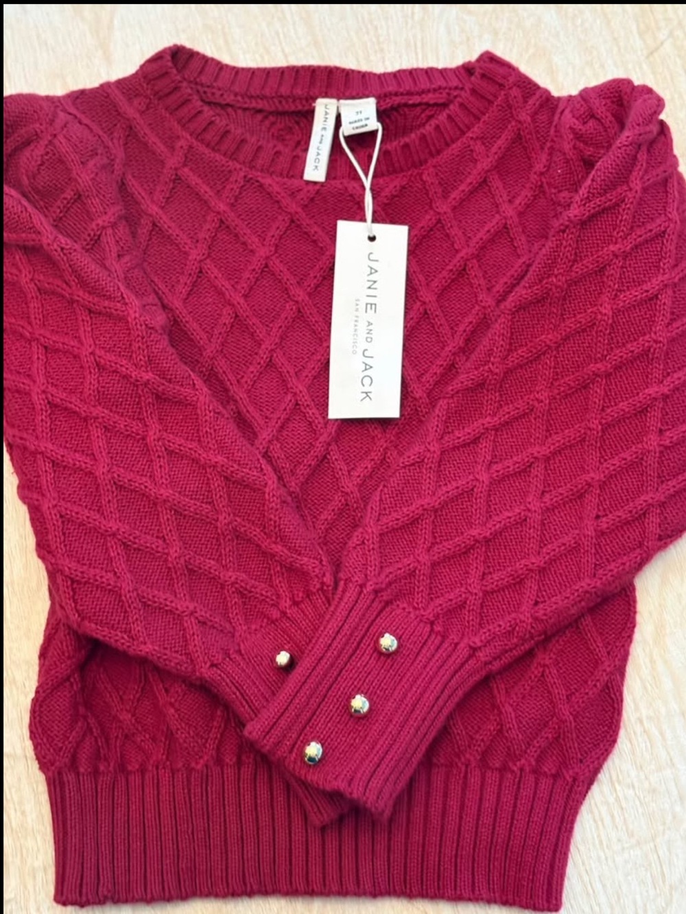 Janie and Jack Women's Fuchsia Diamond Cable Crewneck Sweater